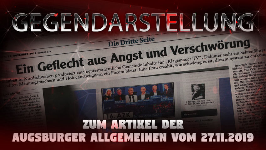 Gegendarstellung zum Artikel der Augsburger Allgemeinen vom 27.11.2019 – „Ein Geflecht aus Angst und